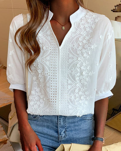 Xavier | ’s Summer V Neck Puff Sleeve Blouse