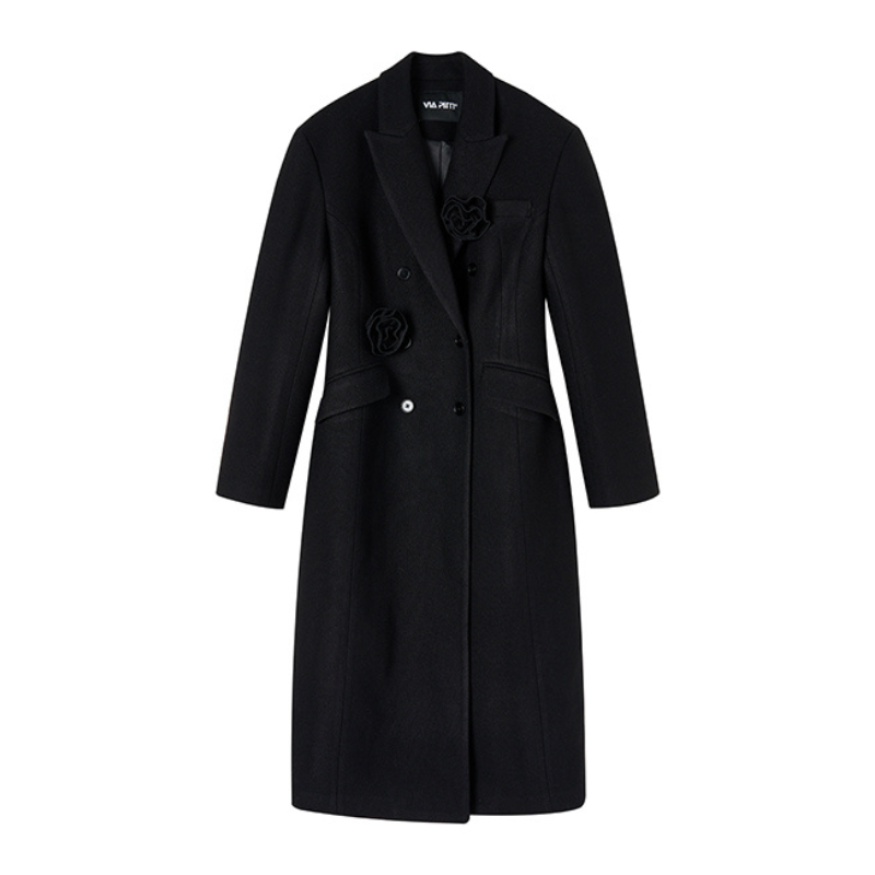 Cream Woolen Double-breasted Coat