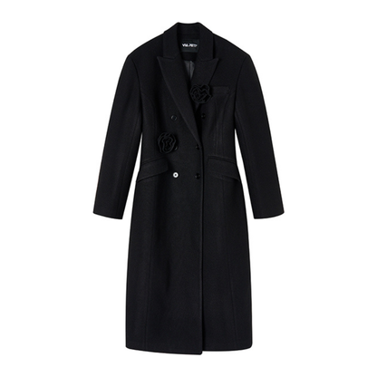 Cream Woolen Double-breasted Coat