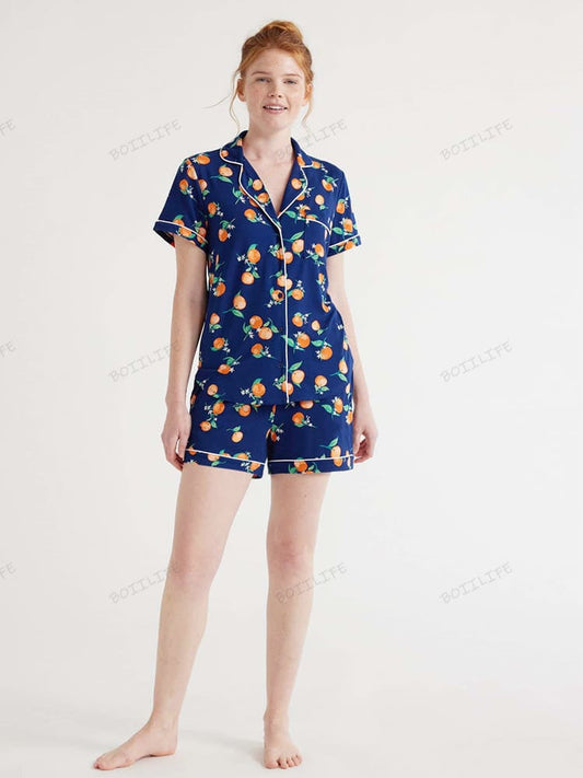 Print Loungewear Shirt & Shorts Cardigan Set