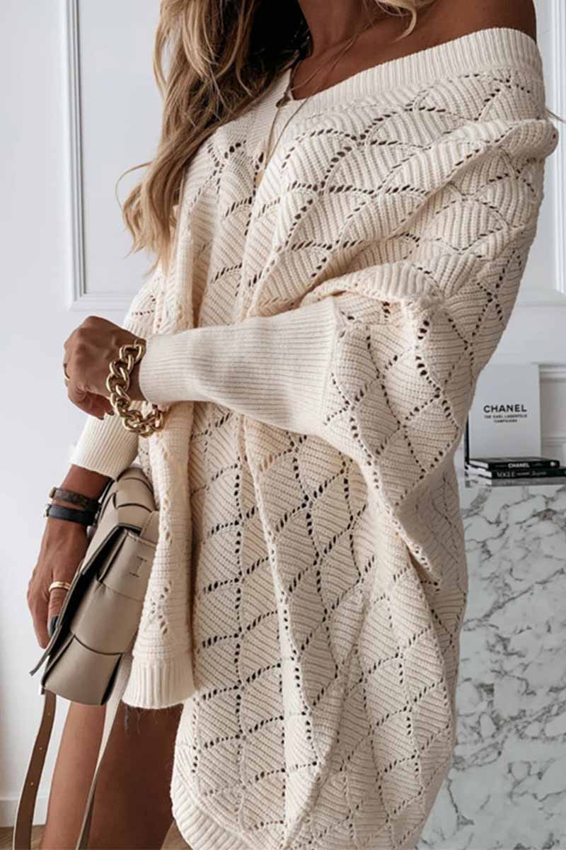 V-neck Color Hollow Bat Sleeve Sweater