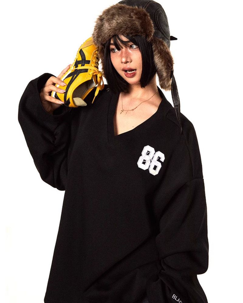 Oversized Black V-neck Sweater