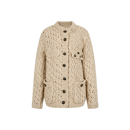 Metallic Knit Cardigan in Oatmeal