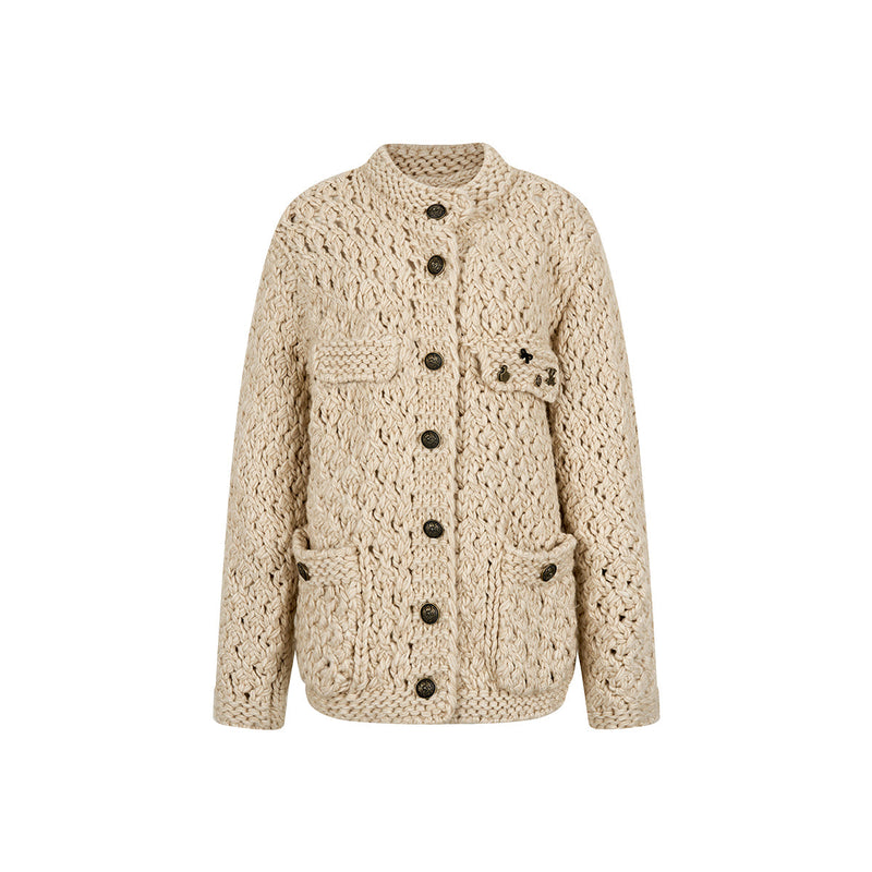 Metallic Knit Cardigan in Oatmeal