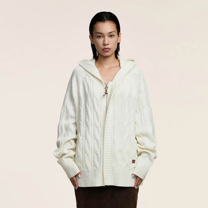 Cable Knit Hooded Cardigan