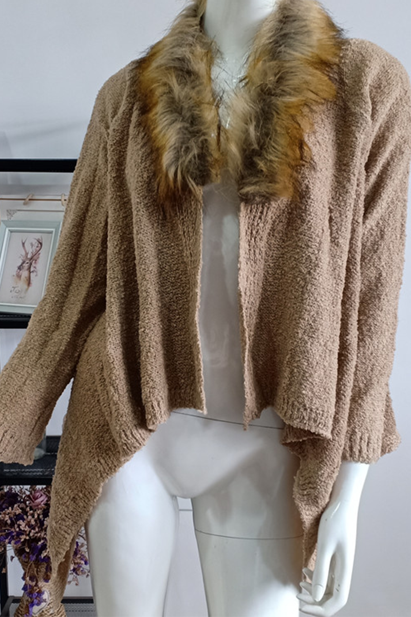 Fur Collar Cardigan Plush Trench Coat