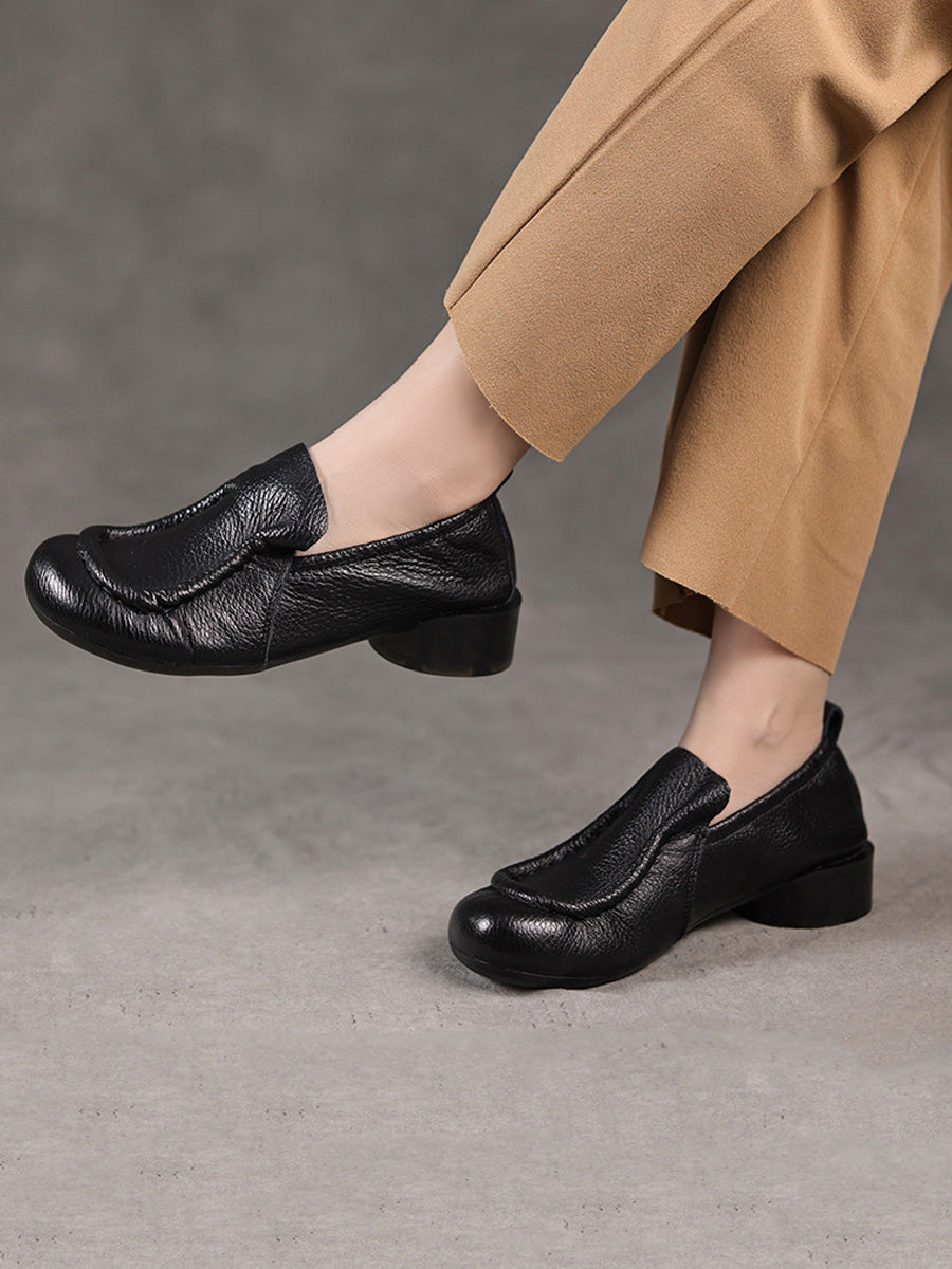 Summer Retro Soft Genuine Leather Low Heel Shoes Cx013