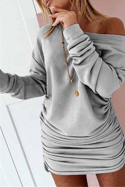 Strapless Drawstring Pleated Color Mini Dress(3 Colors)