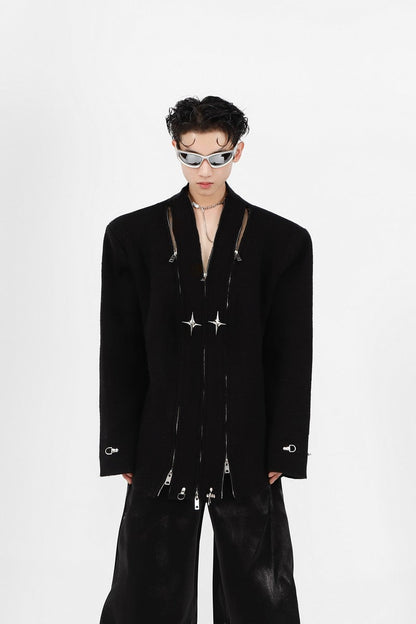 Argue Culture Oversized Zippered Jacket - Cotton Distressed Coat