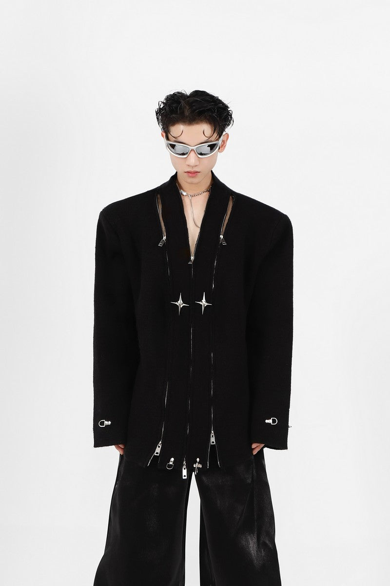 Argue Culture Oversized Zippered Jacket - Cotton Distressed Coat