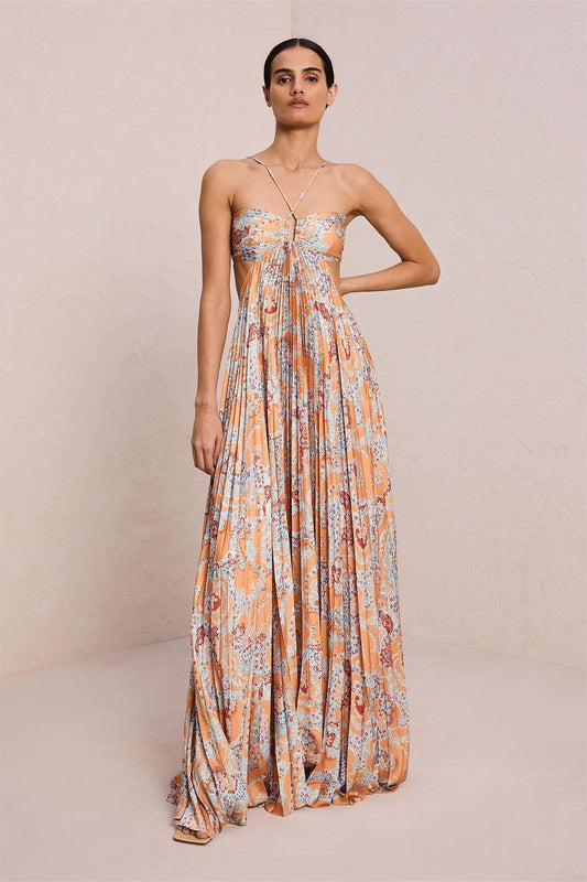 Paisley Halter Neck Cut-out Maxi Dress
