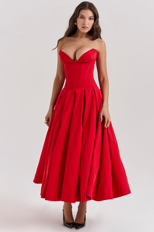 Strapless Sweetheart Neck Midi Dress