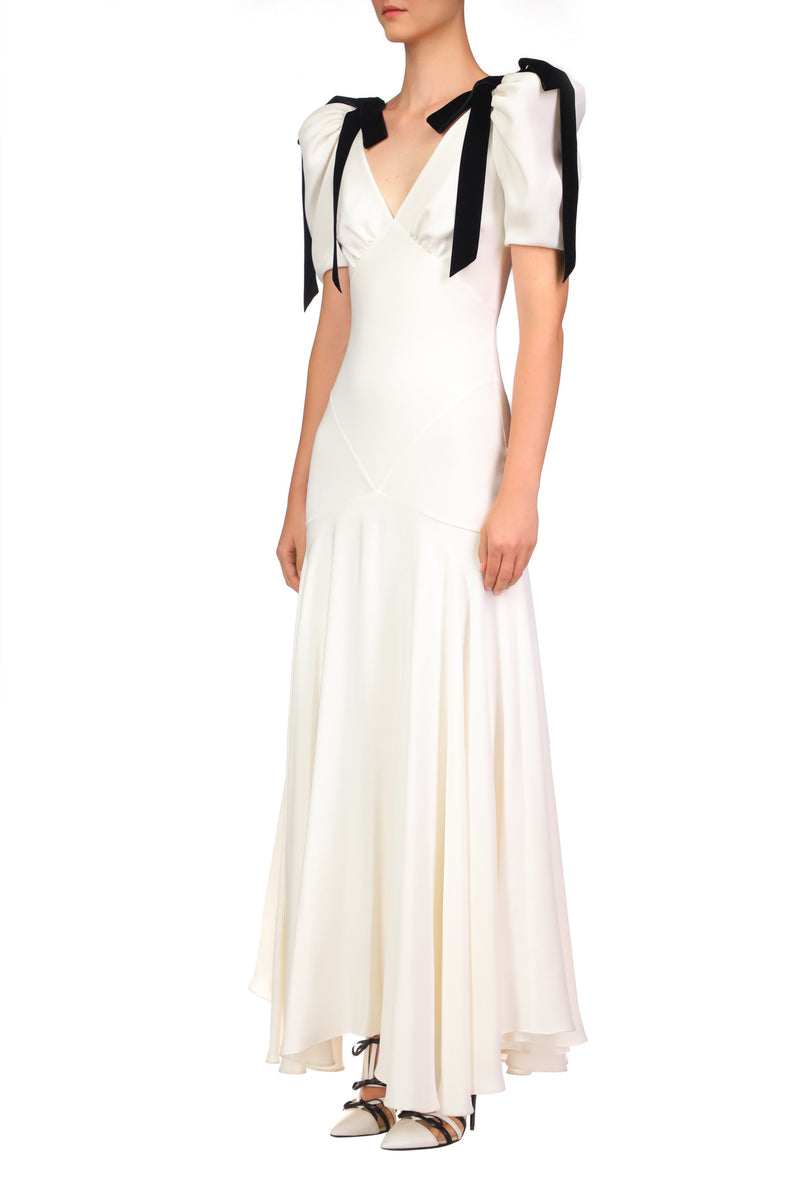 Lesley Bow Tie Puff Sleeve Maxi Dress