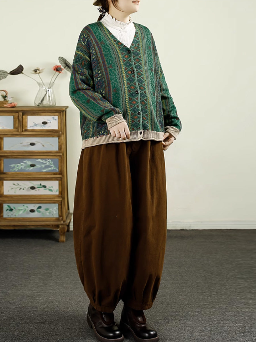 Autumn Colorblock Knit V-neck Cardigan Sweater Ah1040