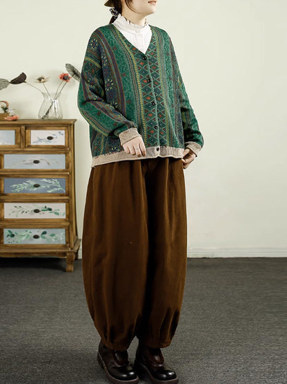 Autumn Colorblock Knit V-neck Cardigan Sweater Ah1040
