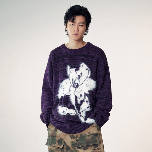 Abstract Print Purple Sweater