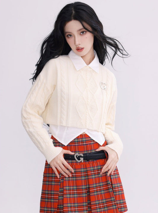 Cg Diamond Knit Cropped Sweater