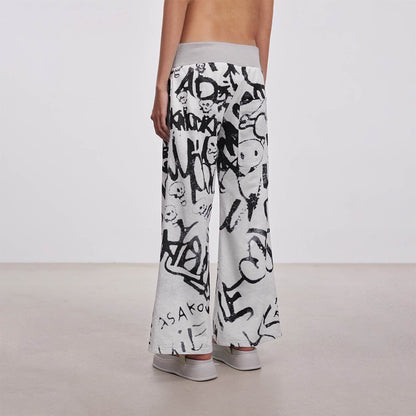 Graffiti Print Wide Leg Pants