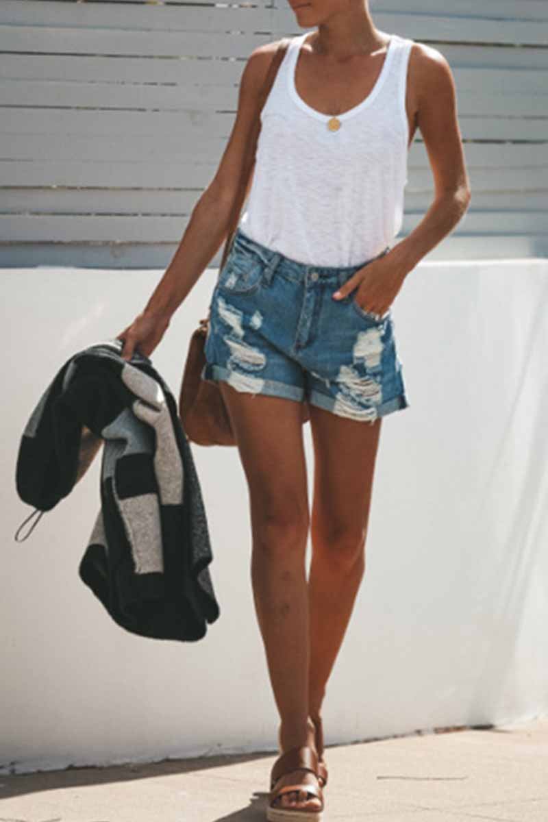 Street Ripped Denim Straight Shorts