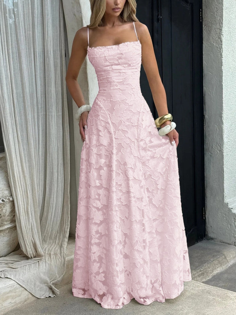 Thea - Textured Elegance Jacquard Maxi Dress