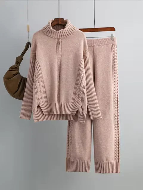 Scarlett - High-neck Knit Sweater & Loose Pants Set