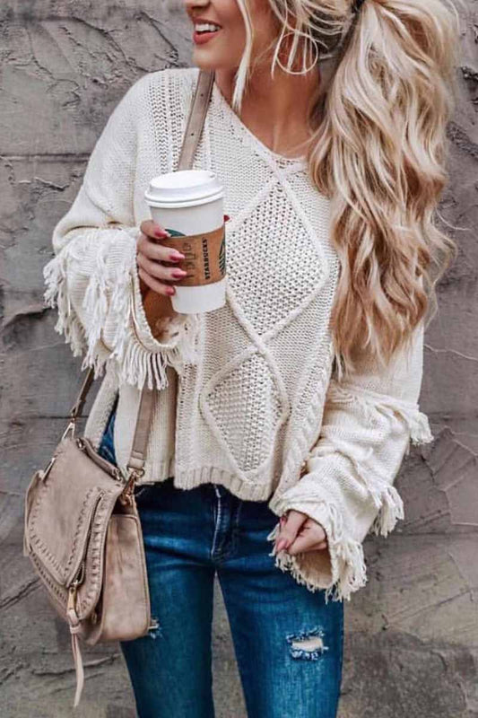 Color Knitted Tassel Sweater