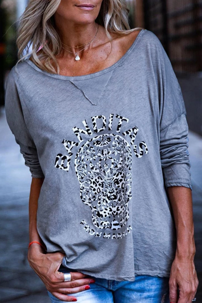 Skull Head Printed Loose Long Sleeve T-shirt