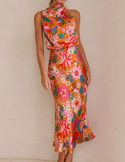 Halter Neck Elastic Waist Maxi Dress