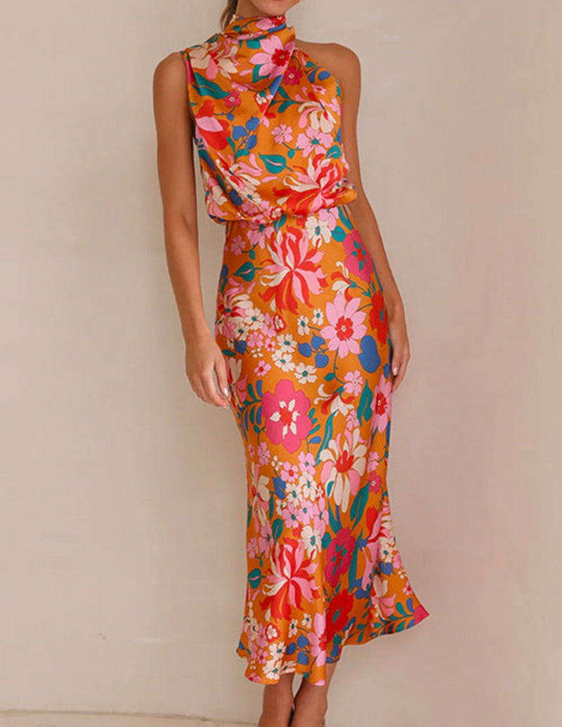 Halter Neck Elastic Waist Maxi Dress