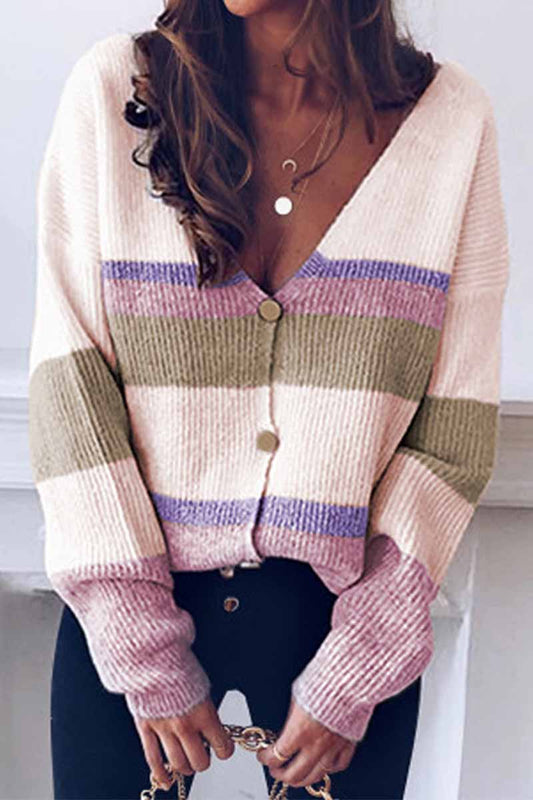 Long Sleeve V Neck Color-block Sweater