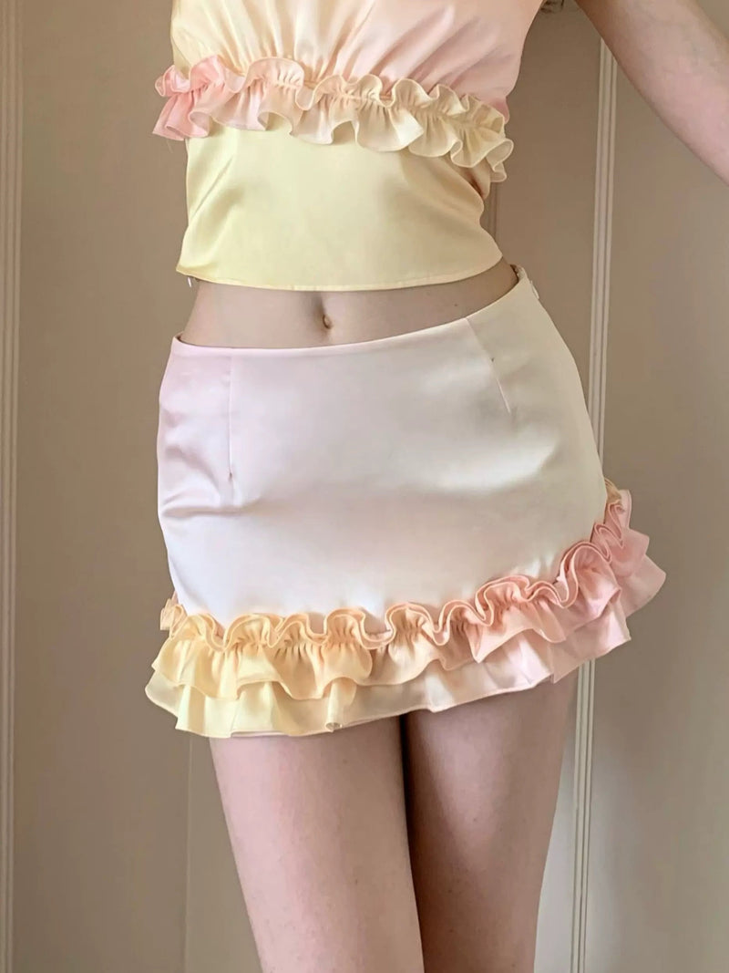 Pink Gradient Ruffle Three-piece Set