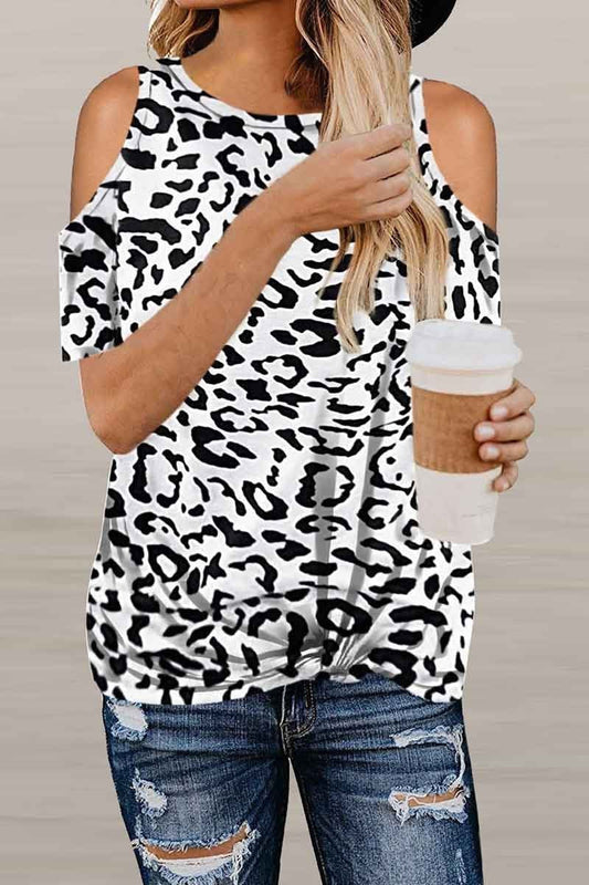 Off-shoulder Leopard Print T-shirt ( 2 Colors )