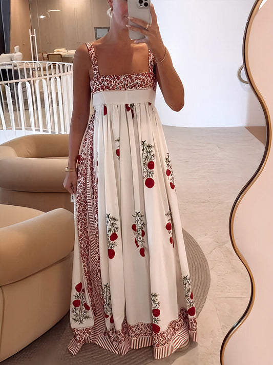 Square Neck Paneled Print Maxi Dress