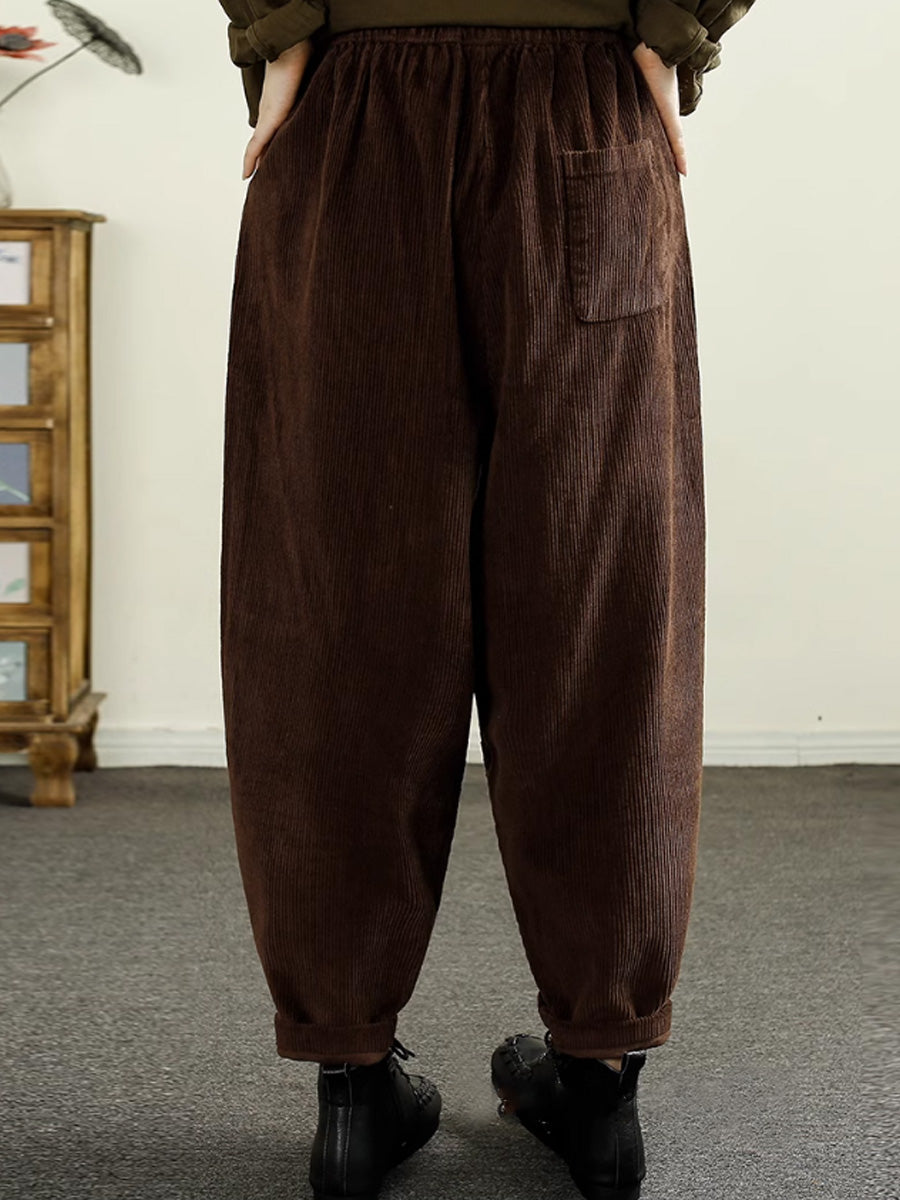 Autumn Corduroy Spliced Cotton Harem Pants Ai1047
