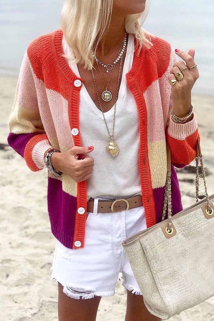 Color-lump Patchwork Cardigans