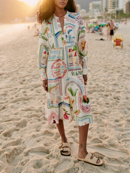 Printed Cotton and Linen Dress