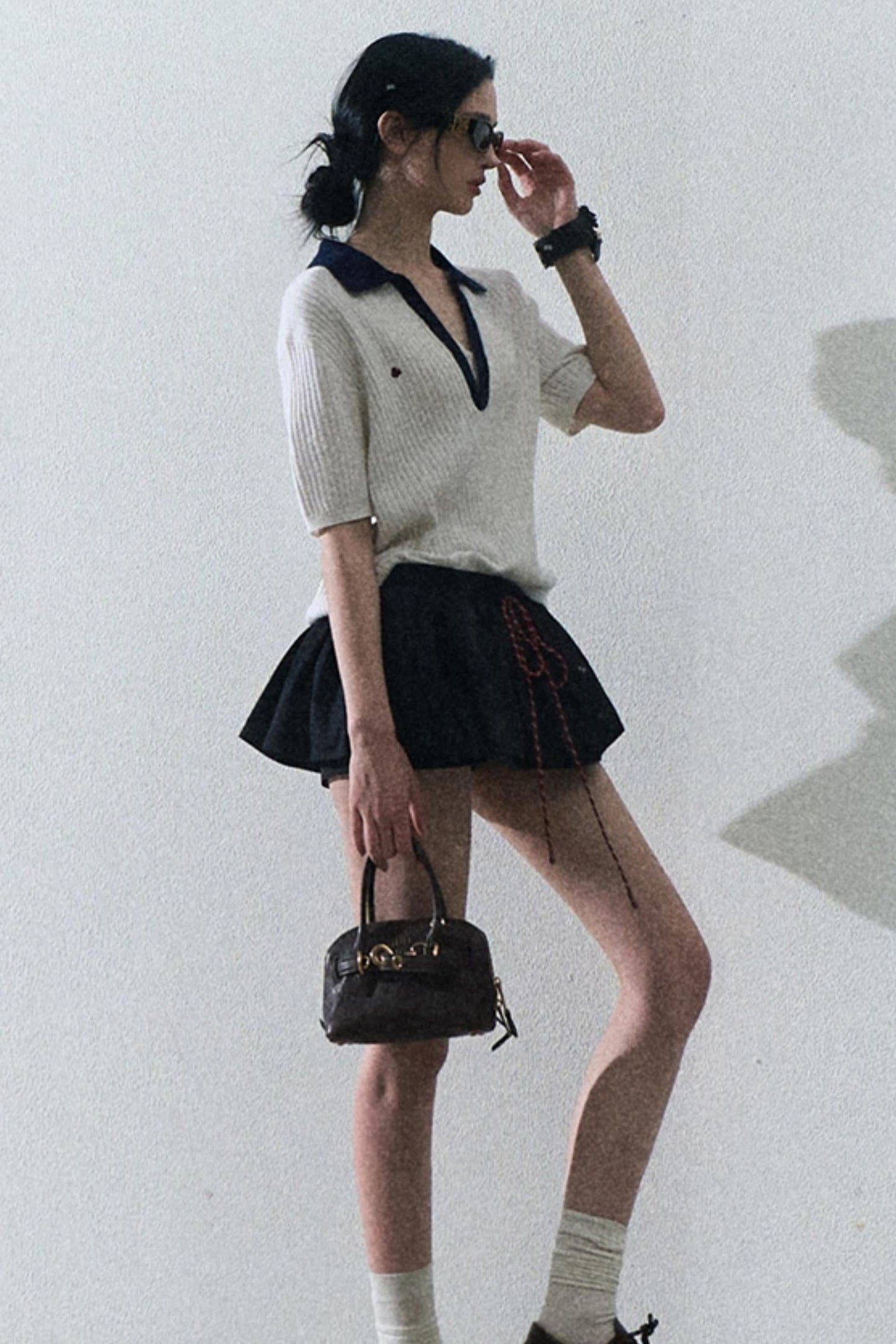 Cotton Bubble Braided Drawstring Skirt