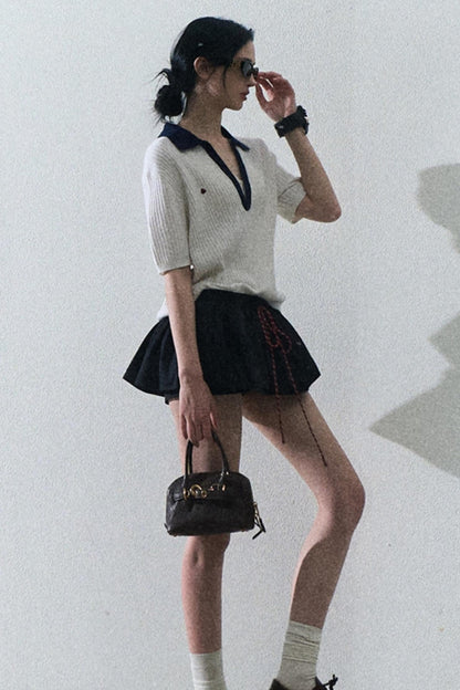 Cotton Bubble Braided Drawstring Skirt