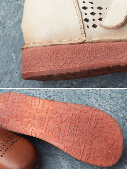 Summer Leather Cutout Flat Shoes Ui1016