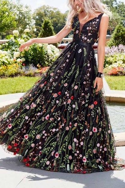 Deep V Neck Maxi Dress