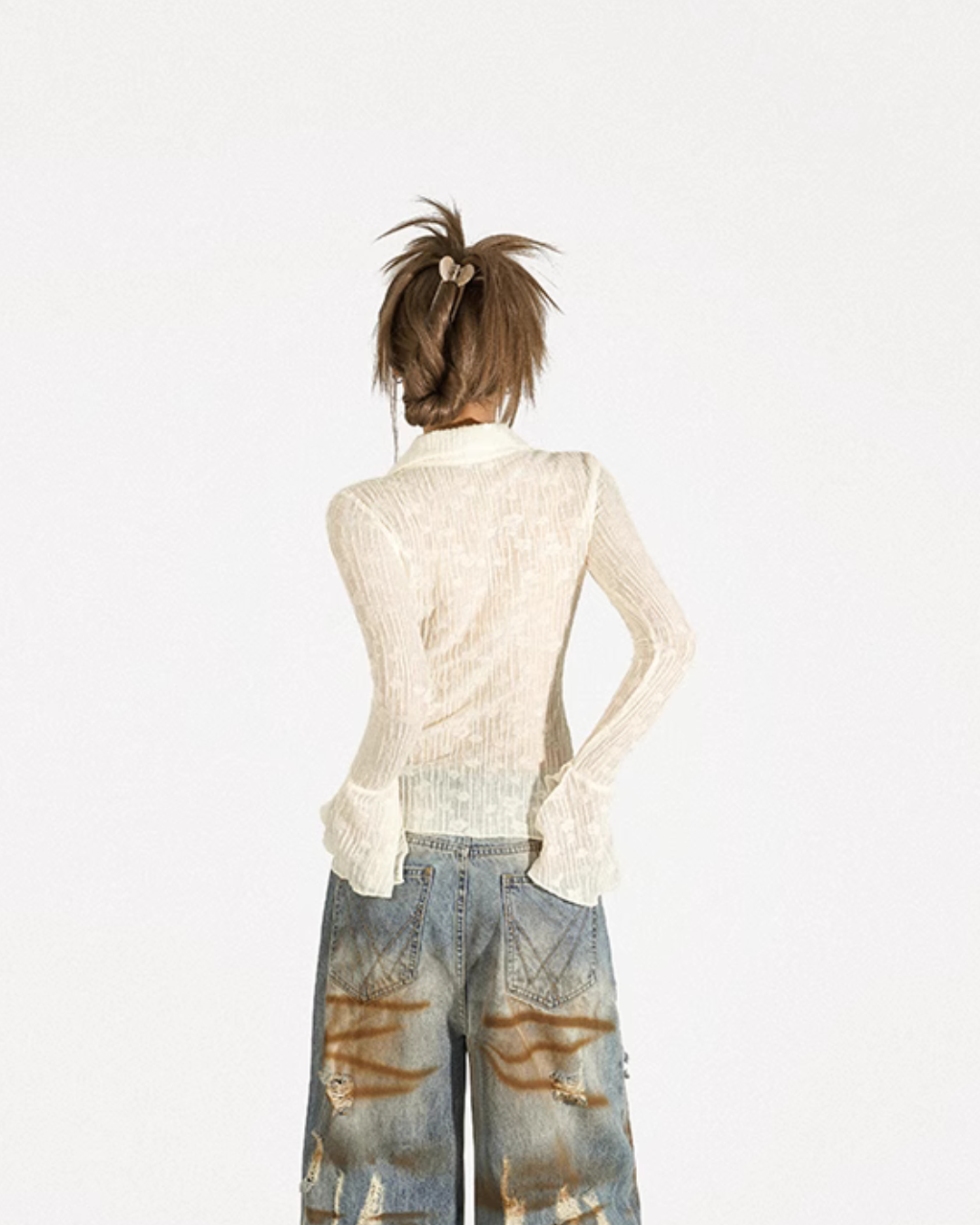 Nico Molly Lace-up Ribbed Cardigan - Ivory ()
