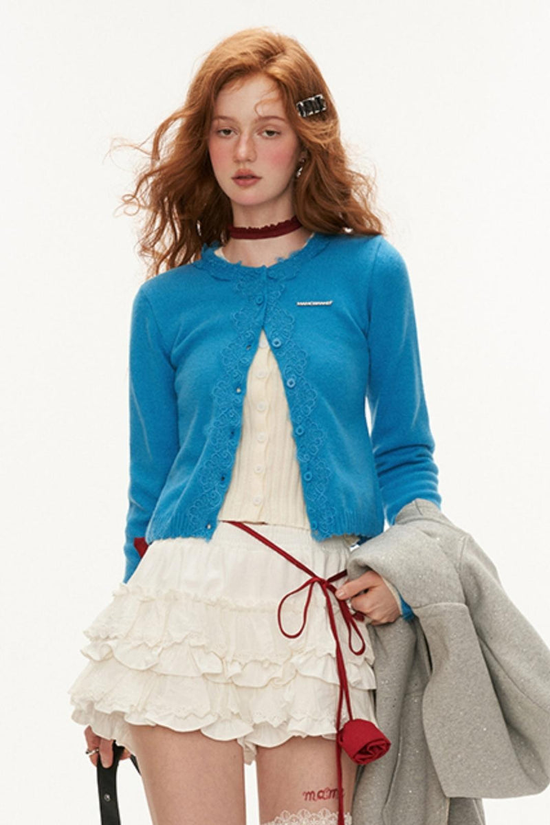 Lace Trim Cardigan Set-up