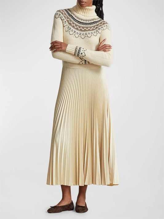 Hybrid Sweater-pleated Turtleneck Dress
