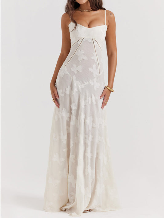 Cream Lace Back Maxi Dress