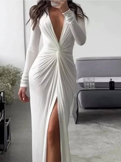 V Neck Long Sleeve Maxi Dress