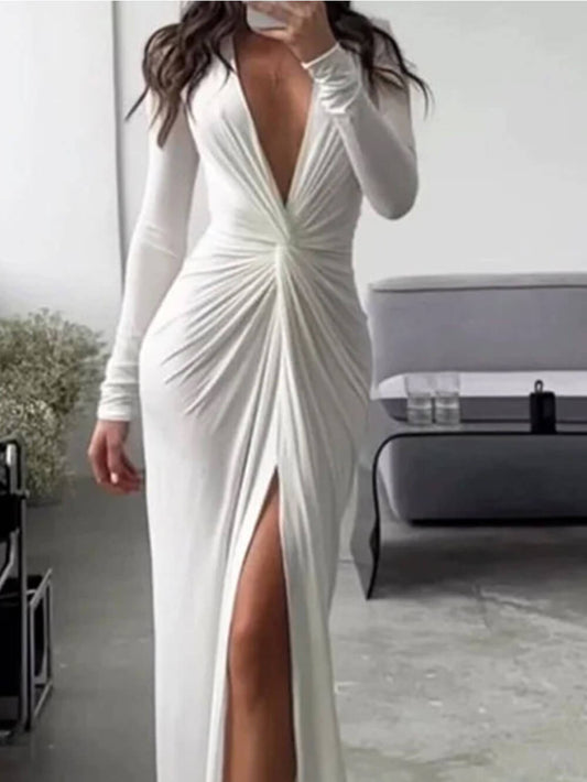 V Neck Long Sleeve Maxi Dress