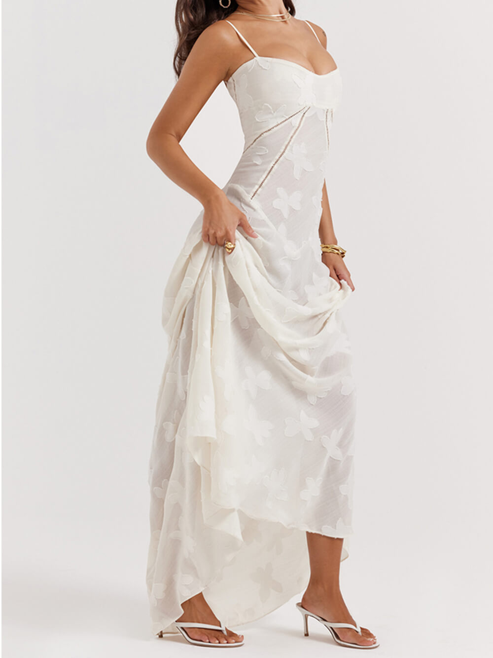 Cream Lace Back Maxi Dress
