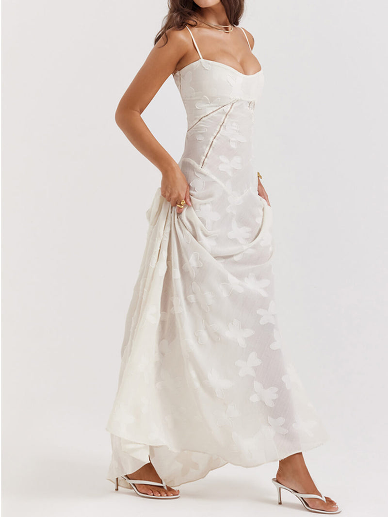 Cream Lace Back Maxi Dress