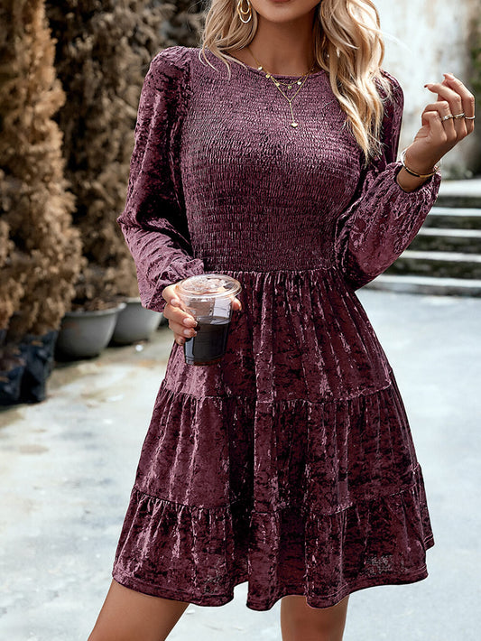 Round Neck Velvet Mini Dress