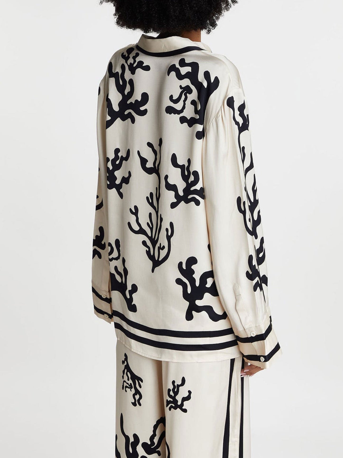 Black Coral Print Wide-leg Pants